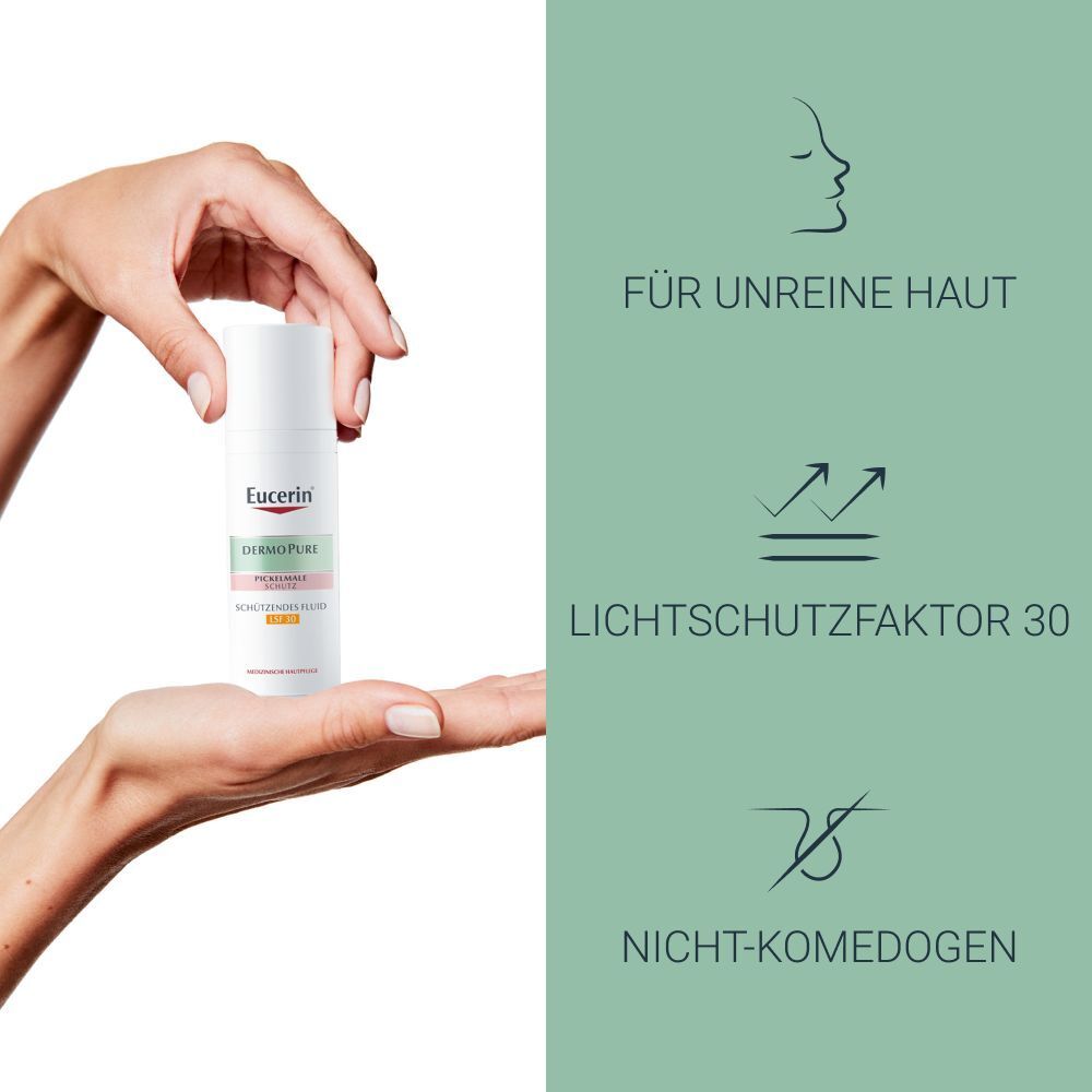 Eucerin® DermoPure Schützendes Fluid LSF 30 – Beugt der Verdunkelung von Pickelmalen und Unreinheiten vor & mattiert