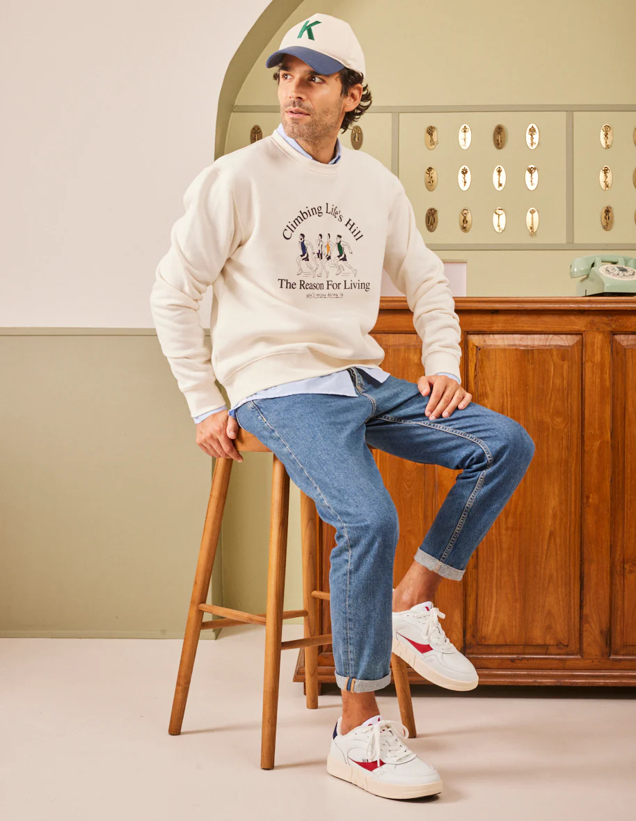 Baskets basses Aimé - Cuir recyclé et suède vegan blanc rouge marine
