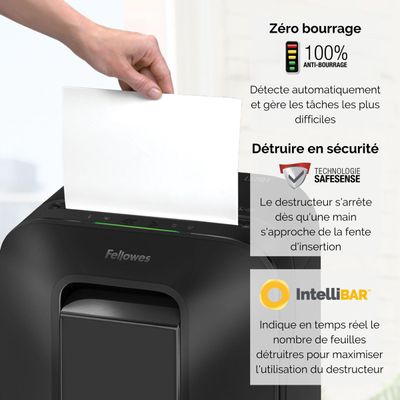 Fellowes Powershred LX201 - destructeur de documents coupe croisée microparticules - 12 feuilles - Corbeille 22 litres - noir