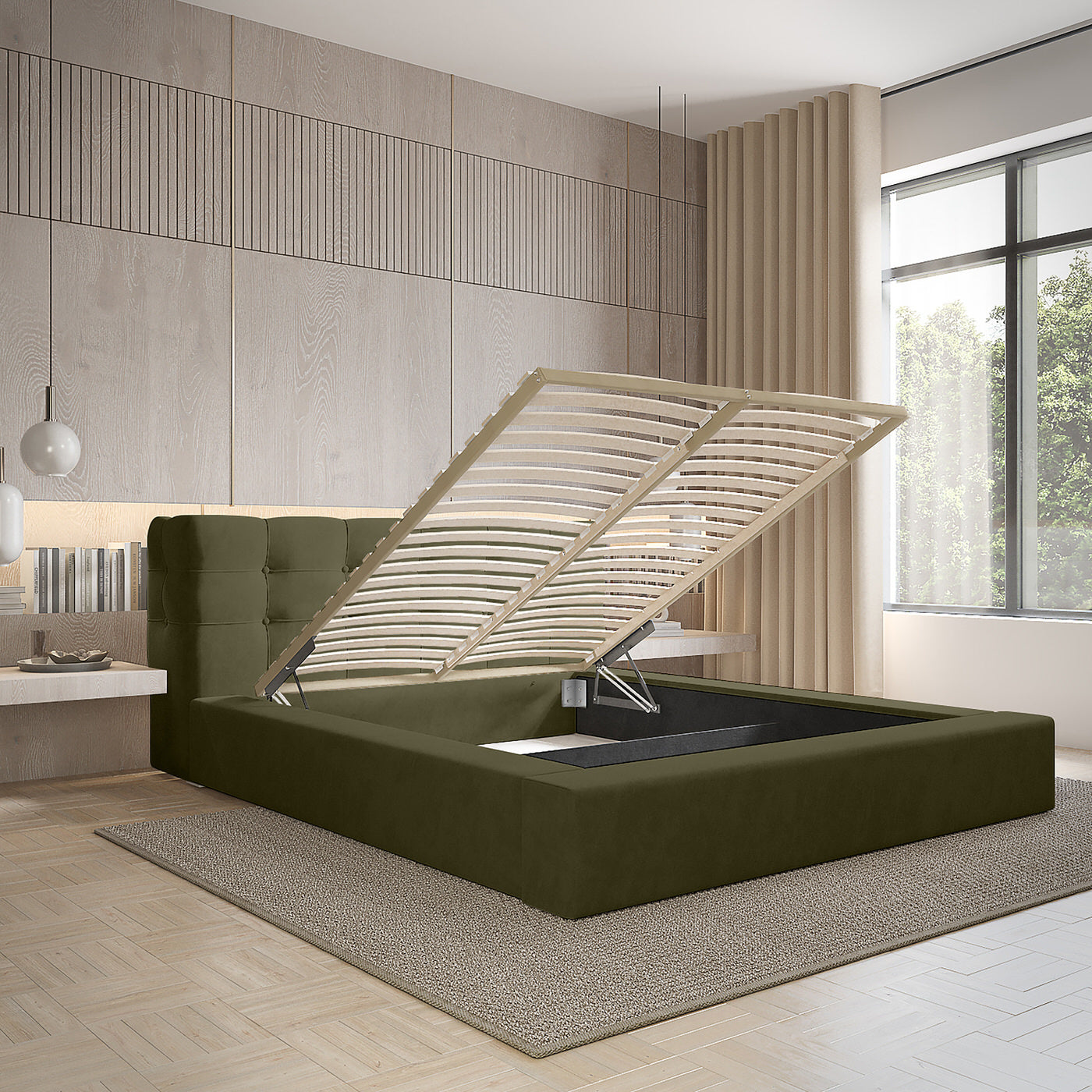 Trae Mobler Grace 140 x 200 cm Gestoffeerd Bed Bosgroen