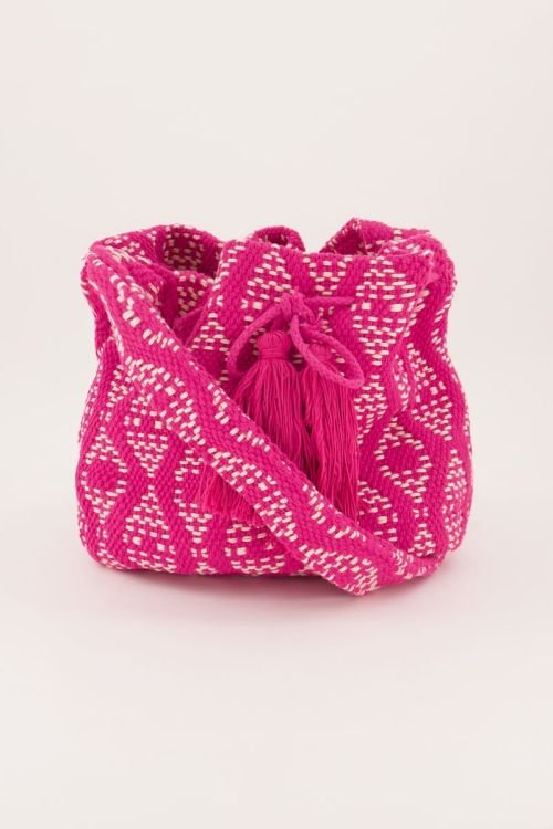Roze ronde schoudertas met geweven Aztec print