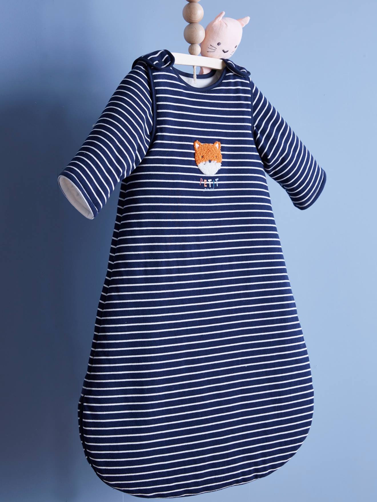 Cardigã ZORRITO liso, azul escuro, de mangas curtas e com estampas.