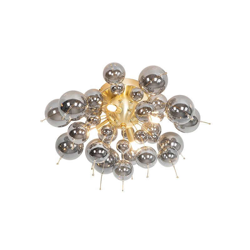 Design plafondlamp messing met smoke glas 4-lichts - Explode