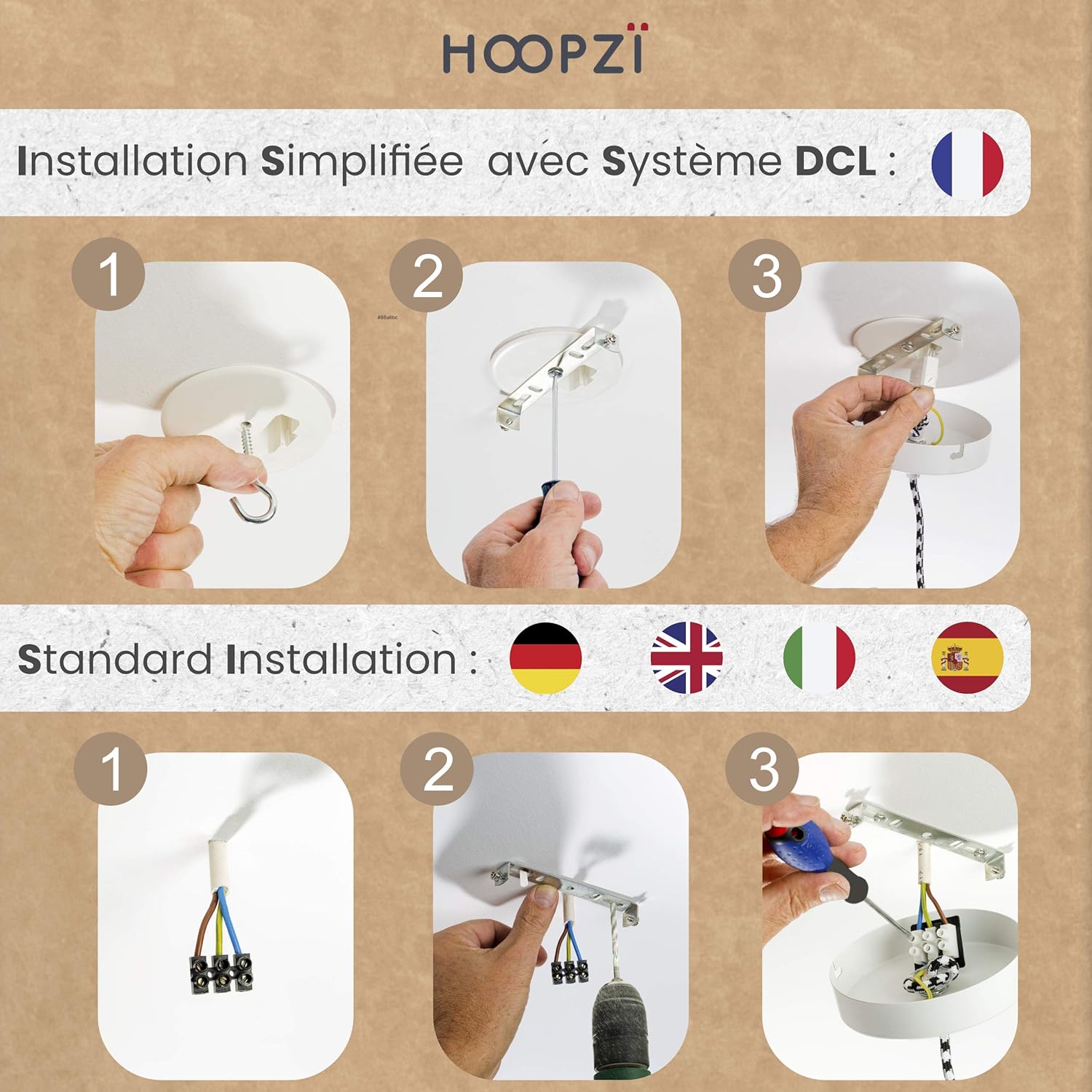Hoopzi - Pendelleuchte 5 Flamming - 3,5m Textilkabel Seil und Weiß - 5 X E27 Fassung - Vintage, Industrial Für Esstisch, Wohnzimmer, Esszimmer, Zimmer, Schlafzimmer, Küche