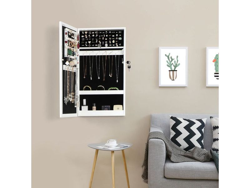 Songmics Schmuckhalter mit Spiegel Weiss Schmuckschrank