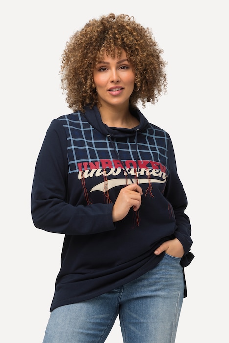 Sweatshirt, Karo, Frottee, Stehkragen, Langarm