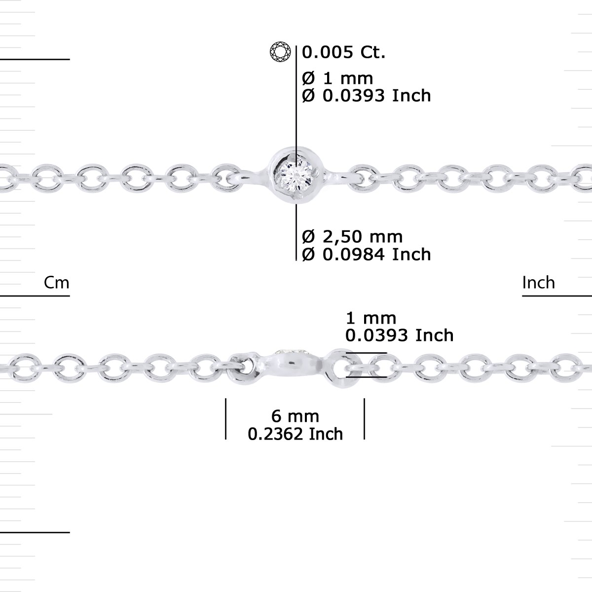Bracelet Or Blanc alterné Diamants 0,05 Cts