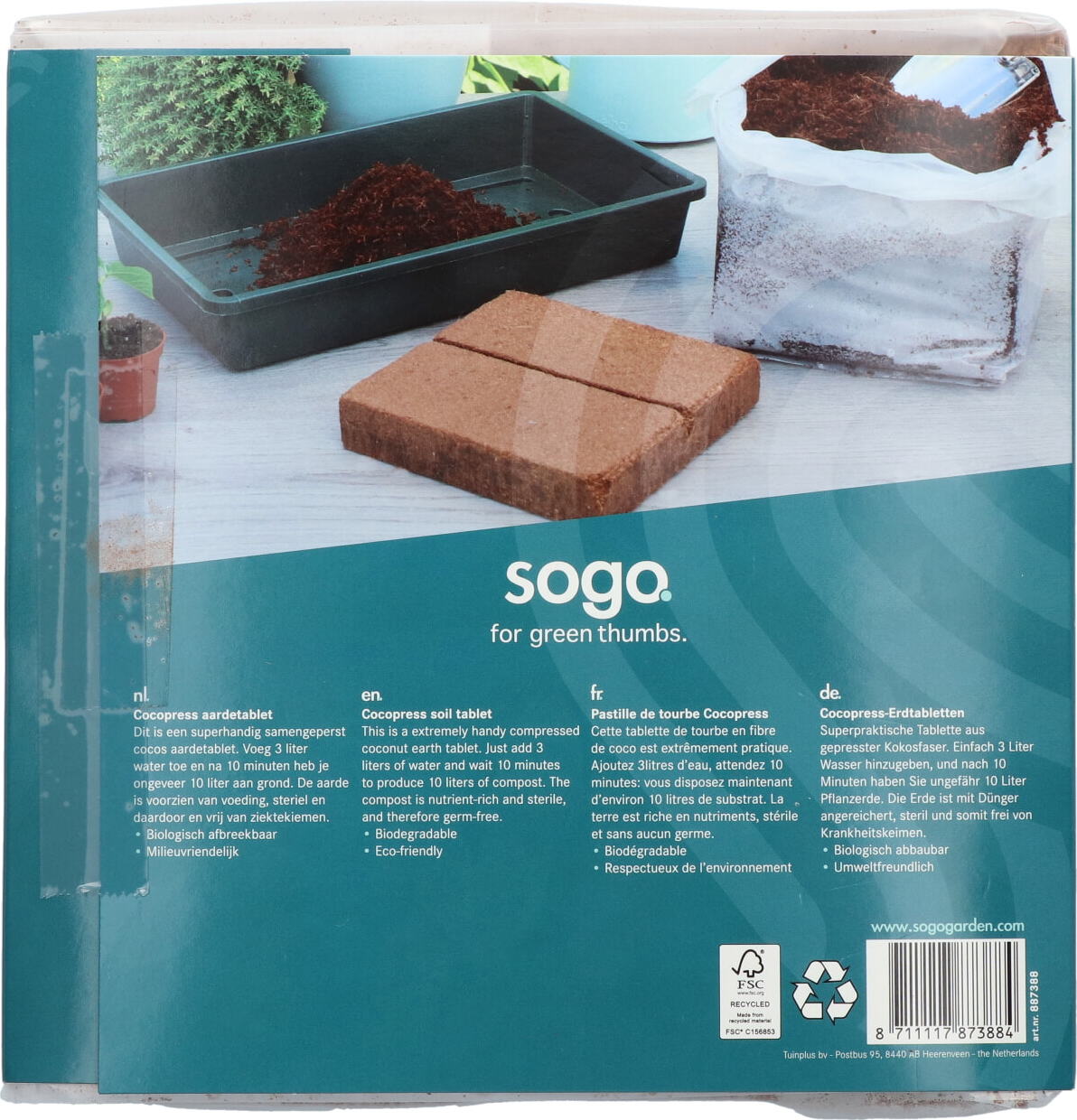 Sogo cocopress aardetabletten 18 x 18 cm 10 liter