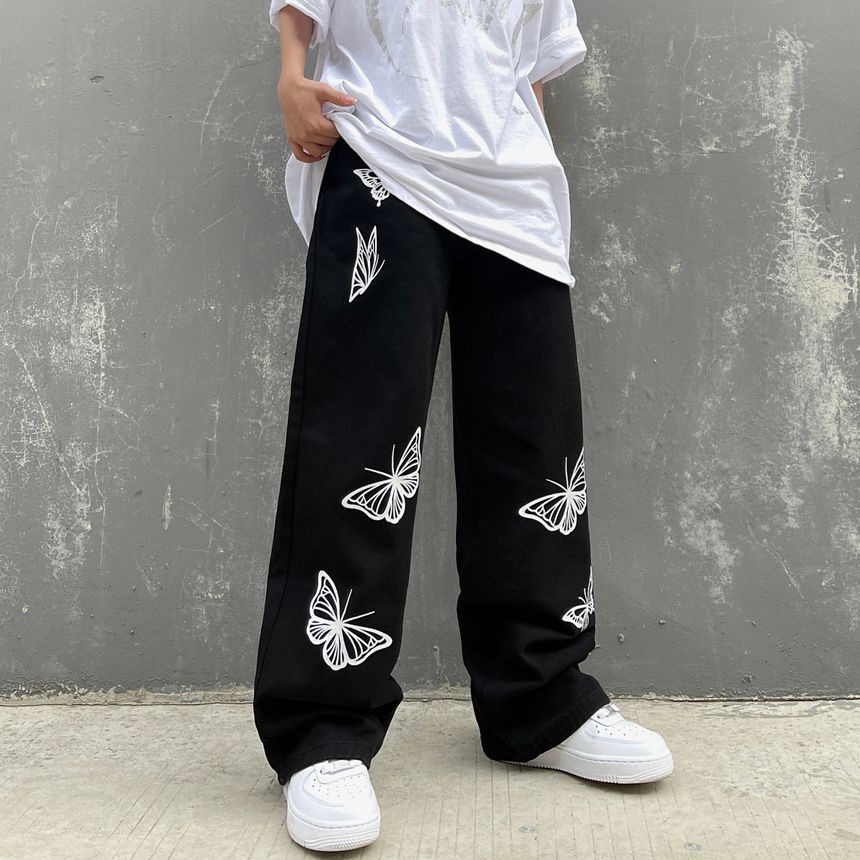 INStudio - Wijde jeans met vlinderprint