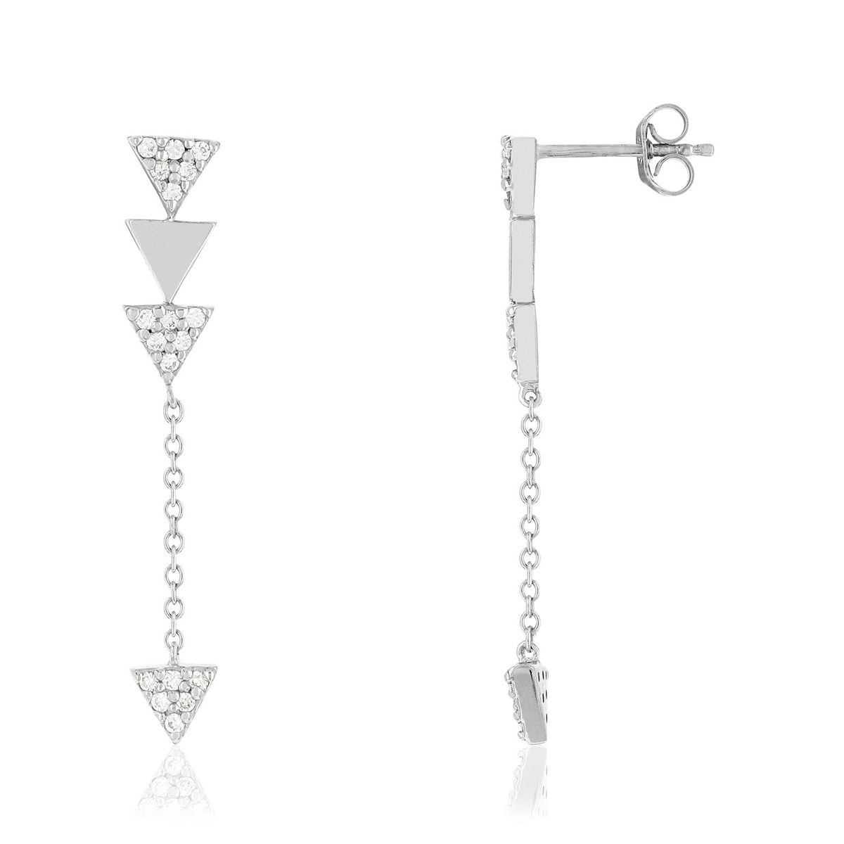 Boucles d'oreilles argent 925 pendants triangles zirconias