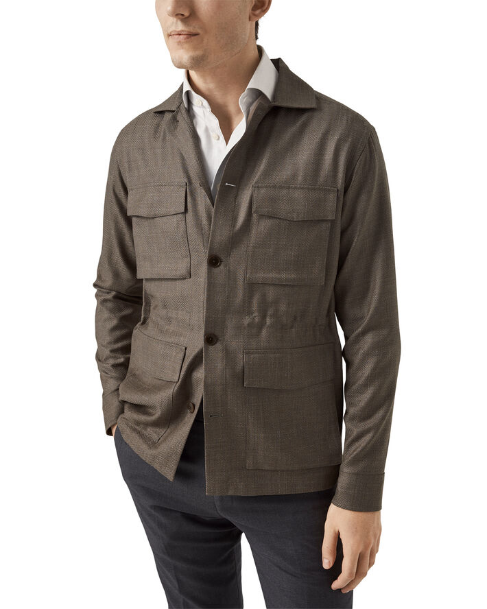ETON Beige Wool Linen Drawstring Overshirt Lysebrun