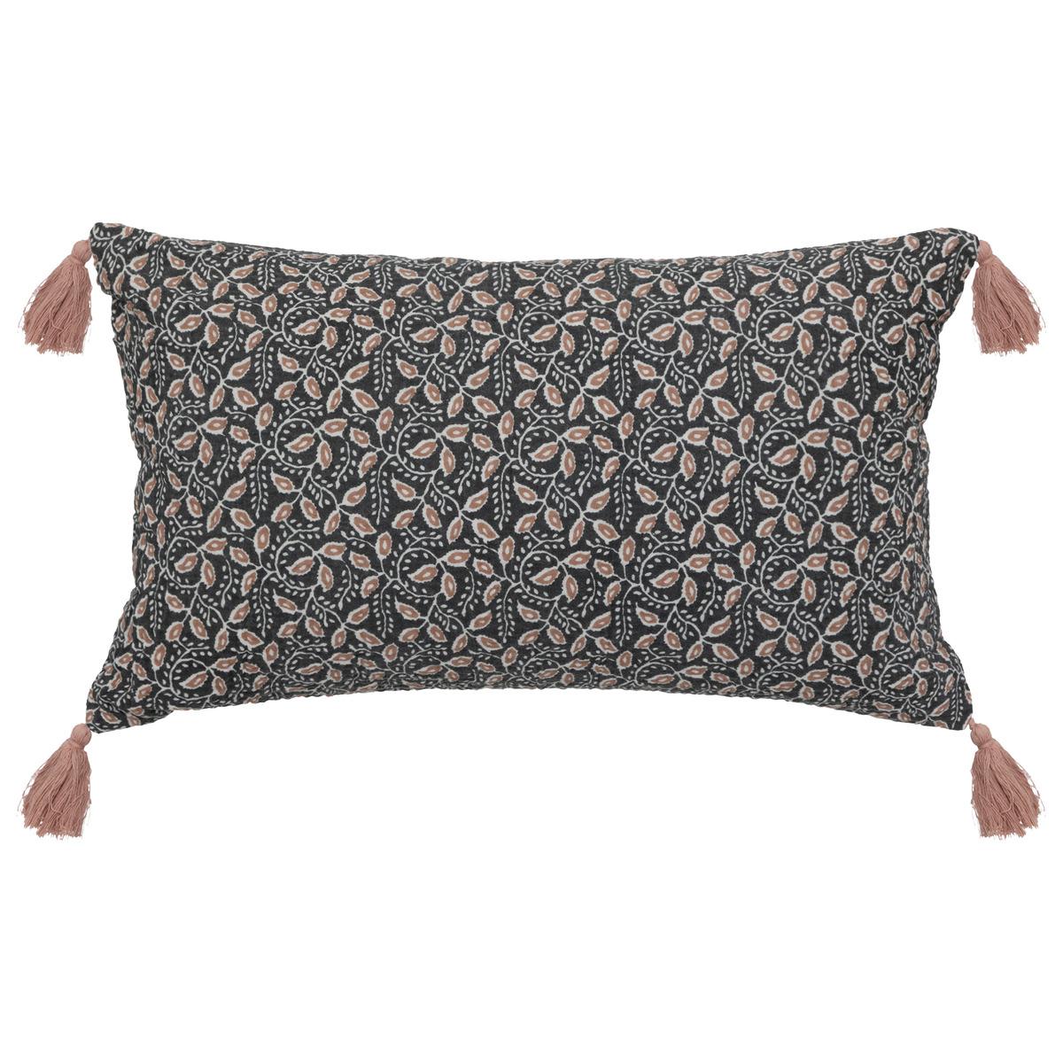 COUSSIN GAZE IMPRIME LUMIERE D HIVER GRIS FONCE 30X50CM