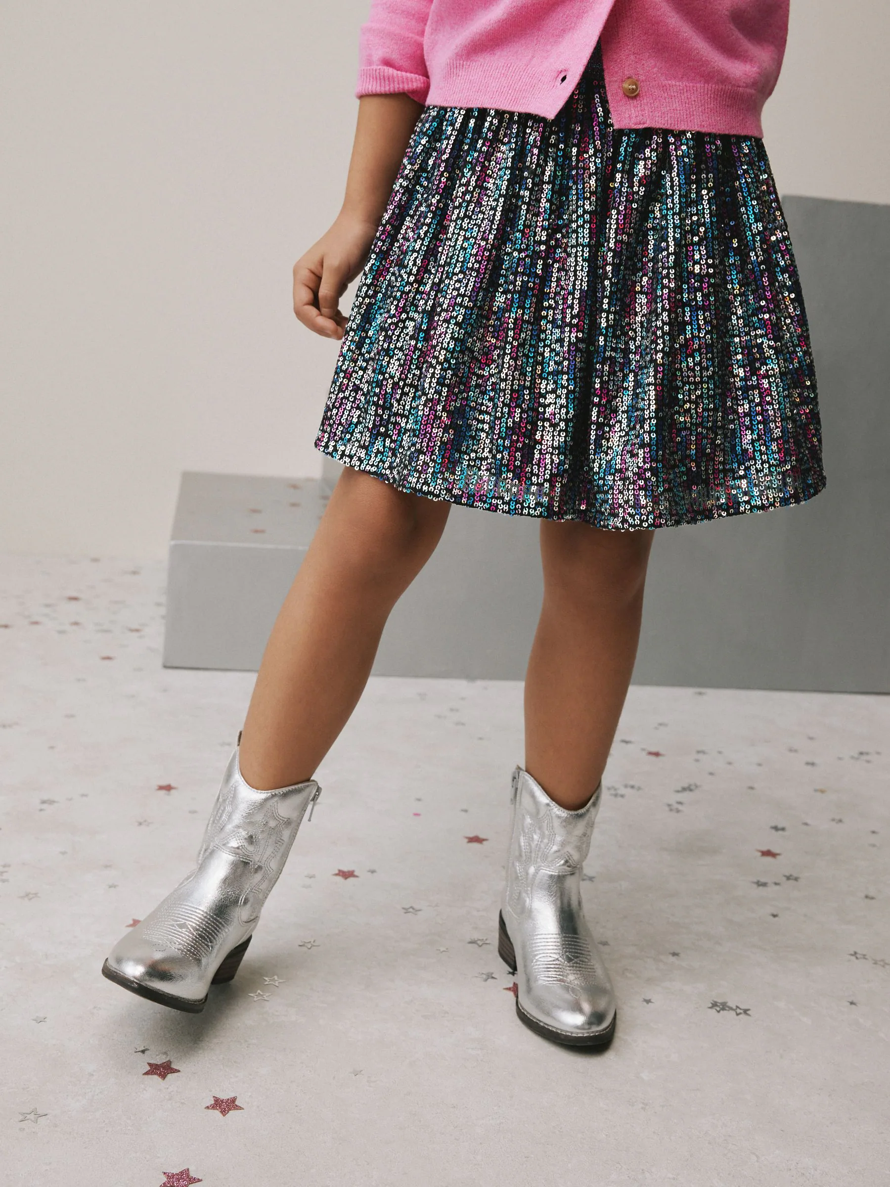 Blauw met regenboogkleuren - Rok met lovertjes (3-16 jr)