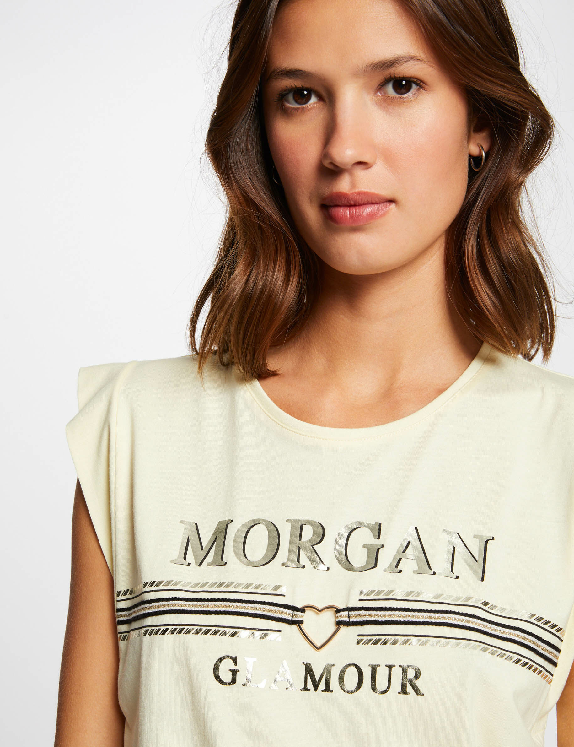 T-shirt manches courtes à inscription jaune paille femme - jaune_paille