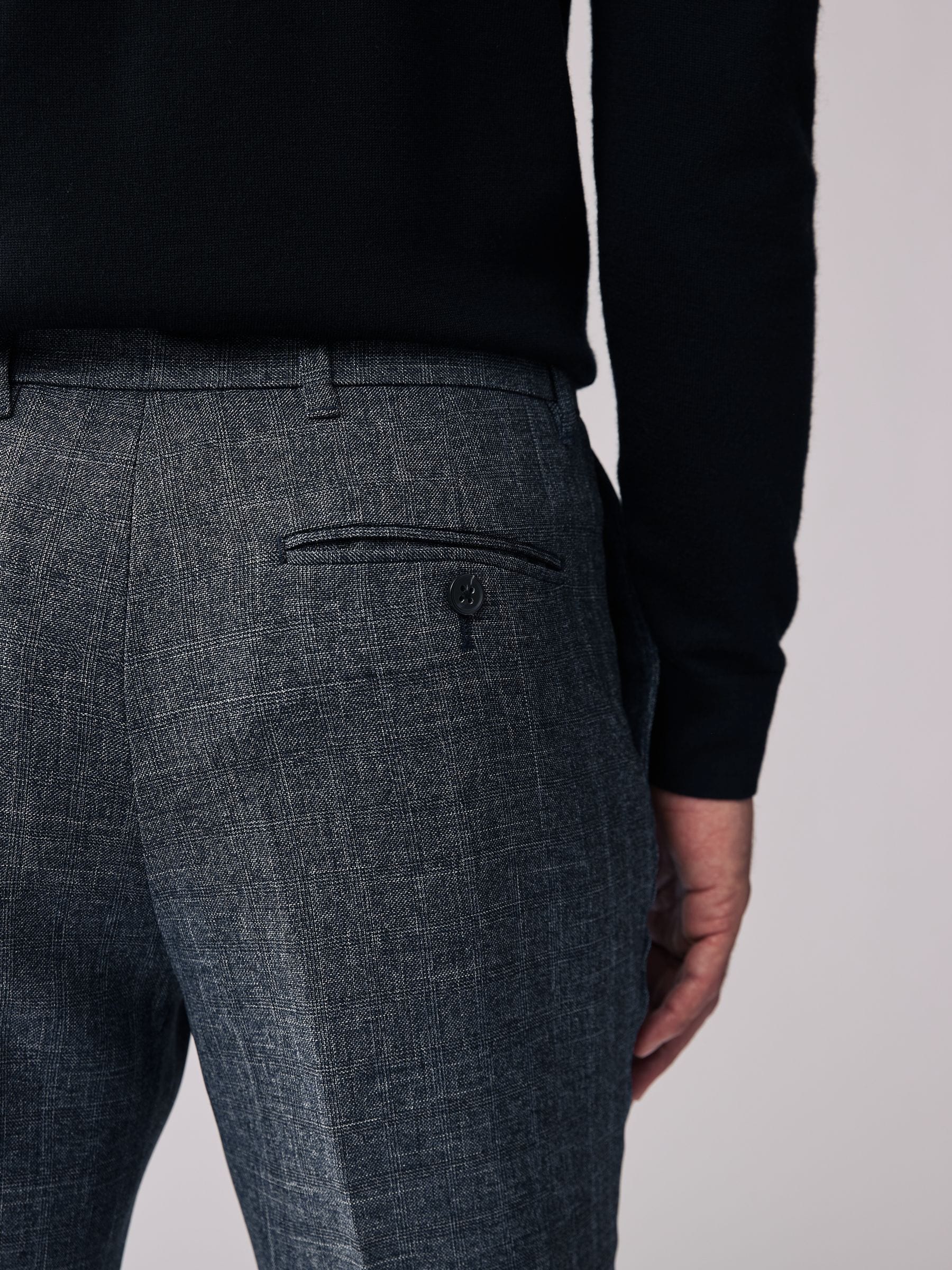 Donkerblauw - Slim Fit - Geruite modieuze broek