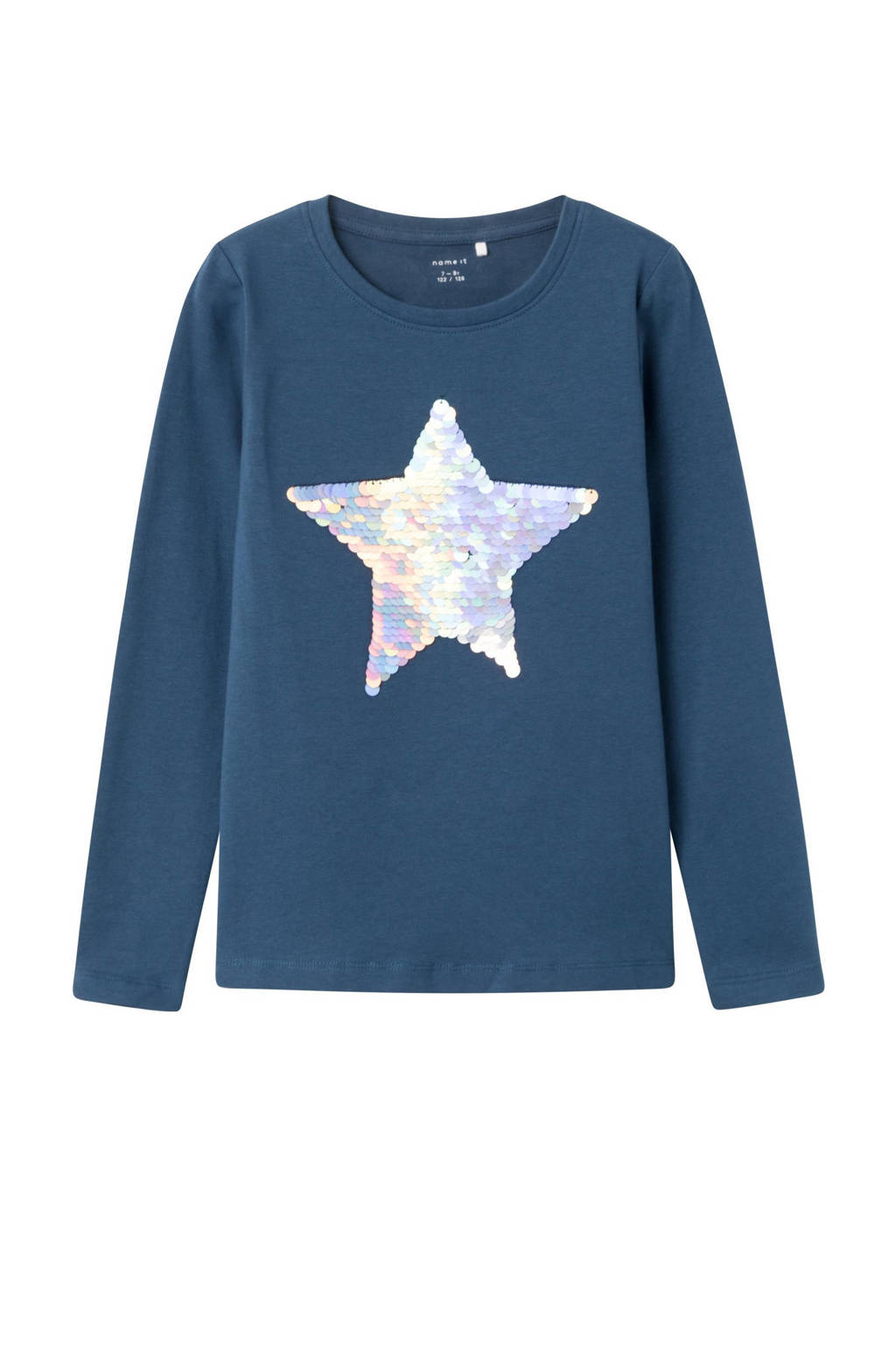 NAME IT longsleeve NKFLINSTAR met printopdruk en pailletten donkerblauw