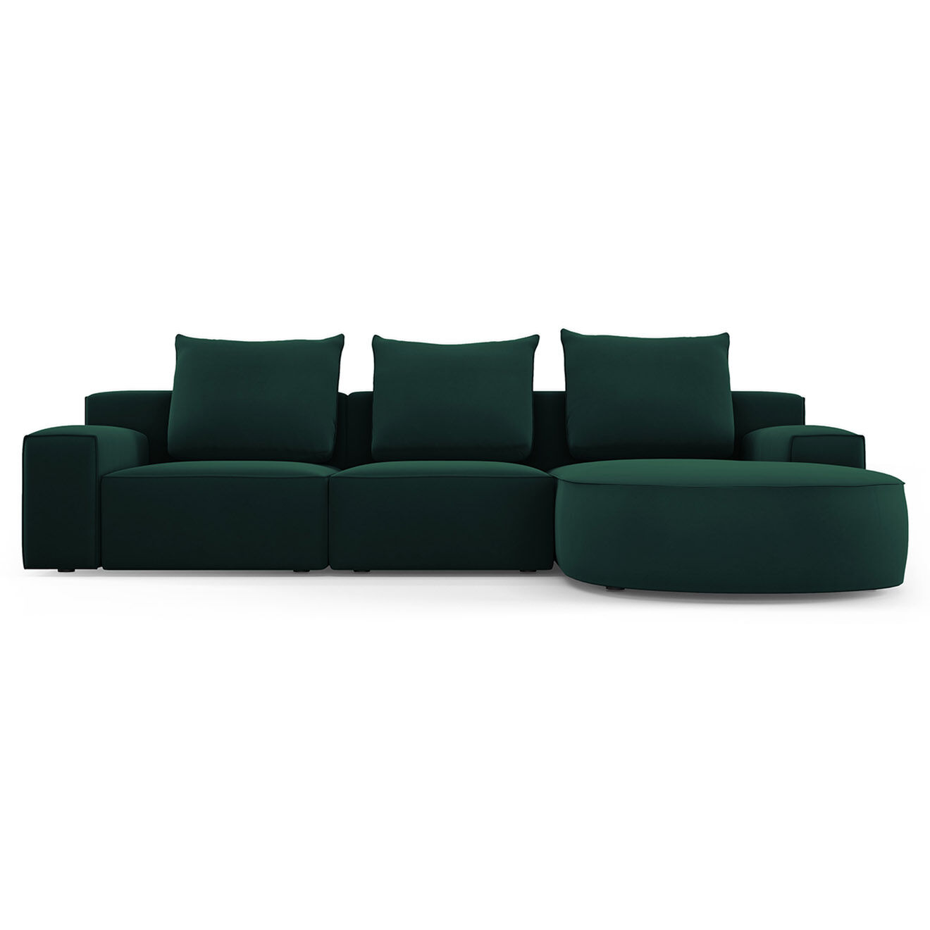Mazzini Sofas Canapé d'angle droit arrondi en velours Ivy 5 Places vert foncé - 285x180x89 cm