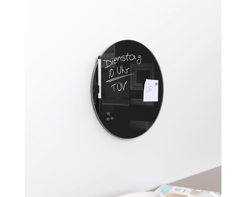 Zwart glazen magneetbord, Ø 30cm