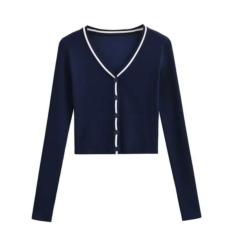Sundine - V-hals vest met contrasterende bies en knoopjes