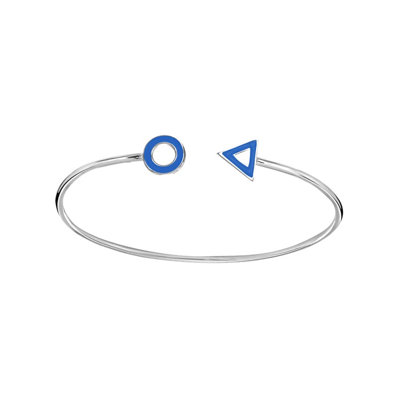 Bracelet motif triange et rond en argent rhodié et émail bleu