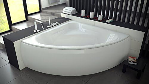 ECOLAM® symmetrische Badewanne Eckwanne Mia 140x140 cm Modern Design Acryl weiß Ablaufgarnitur Ab- und Überlauf Automatik Füße Silikon Komplett-Set (+ Acrylschürze)