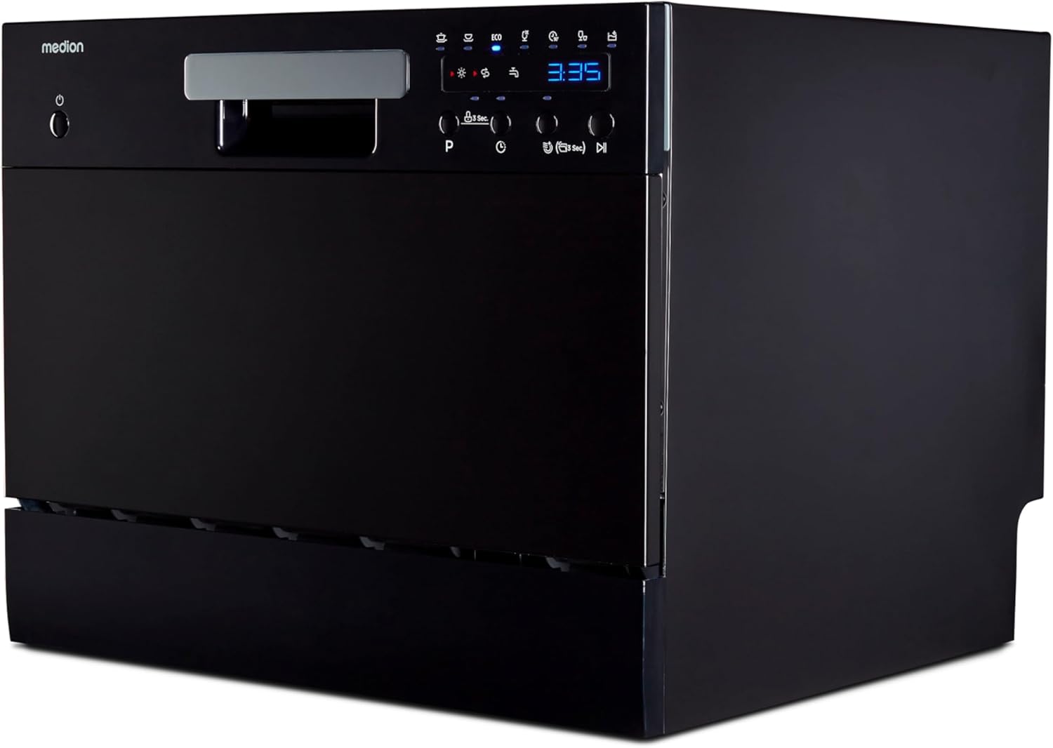 MEDION Tischgeschirrspüler DWT60 (6 Gedecke Fassungsvermögen, 7 Programme, ECO Programm, ca. 6,5 Liter Verbrauch, AquaStop, LED Display, Kindersicherung, MD37496) schwarz
