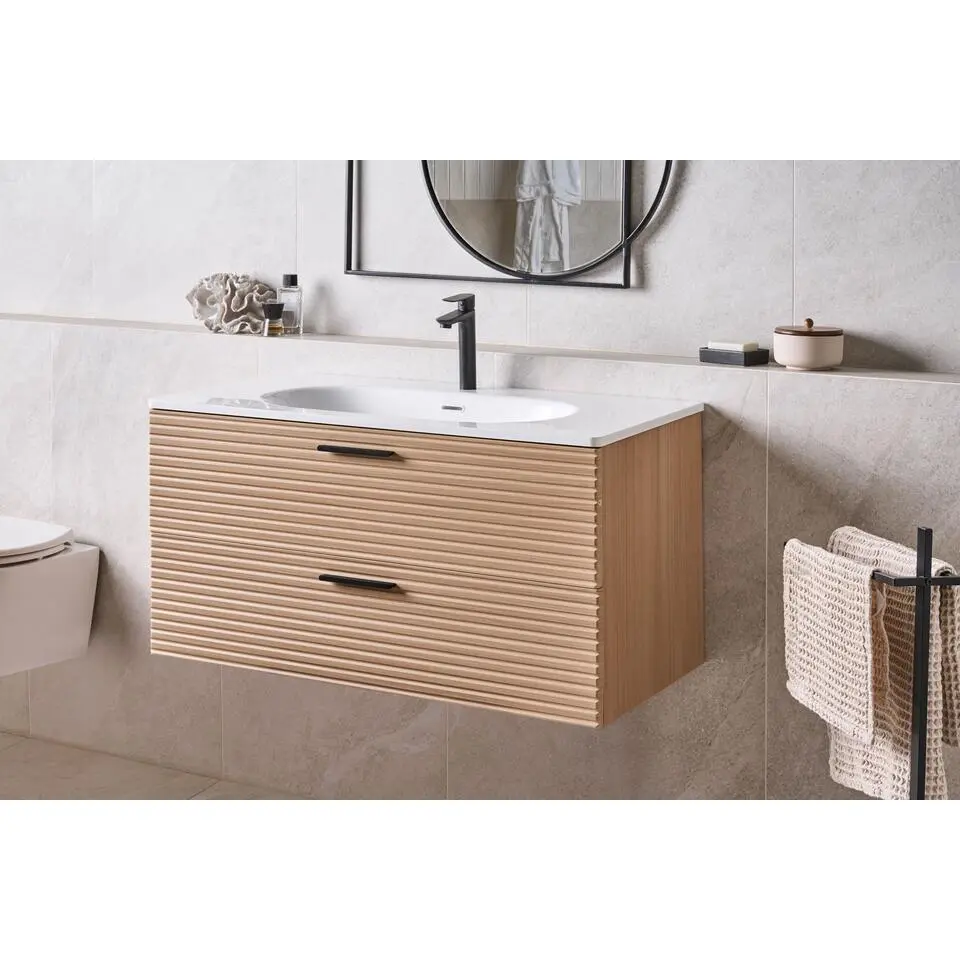 ARAPA - Wandgemonteerd meubel met wasbak - Lichtbruin - MDF
