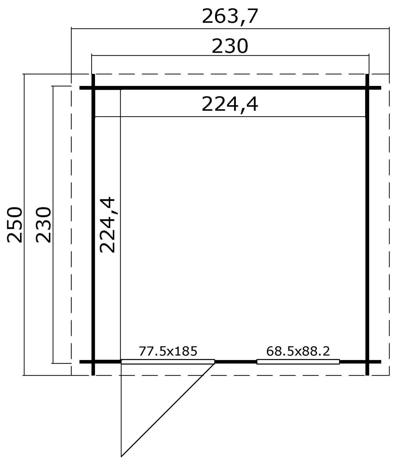 Gartenhaus WELS 2 - Fichte massiv - naturbelassen - 230x230 cm