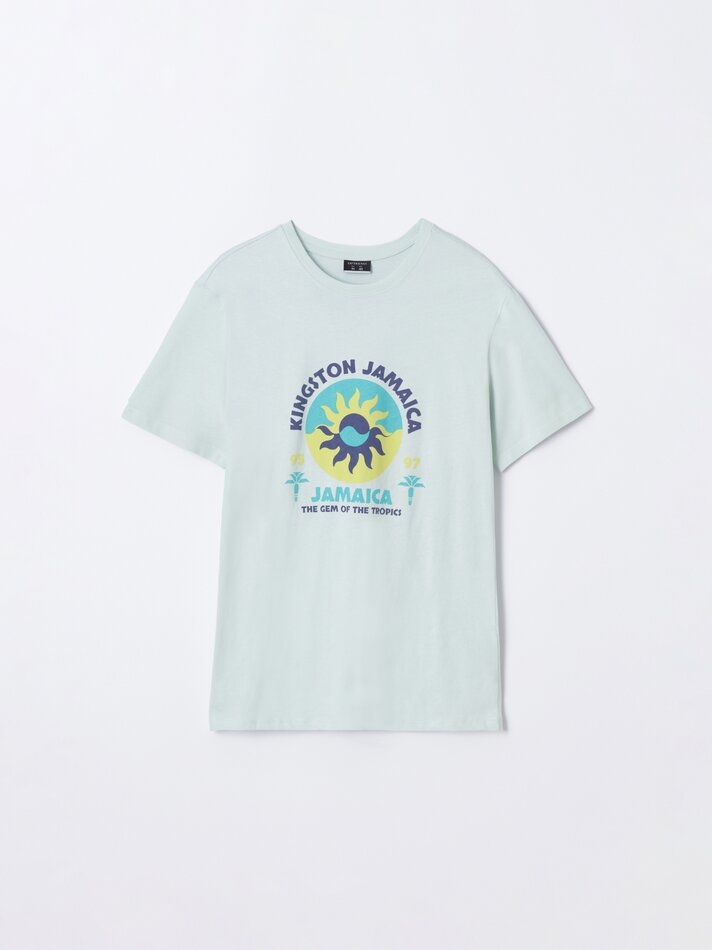 Camiseta de manga curta estampada - Turquesa Claro