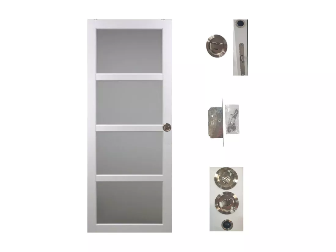 Porte Coulissante Tana Blanc Vitrée H204 X L83 + Systeme De Galandage Et Kit Finition Inclus Gd Menuiseries