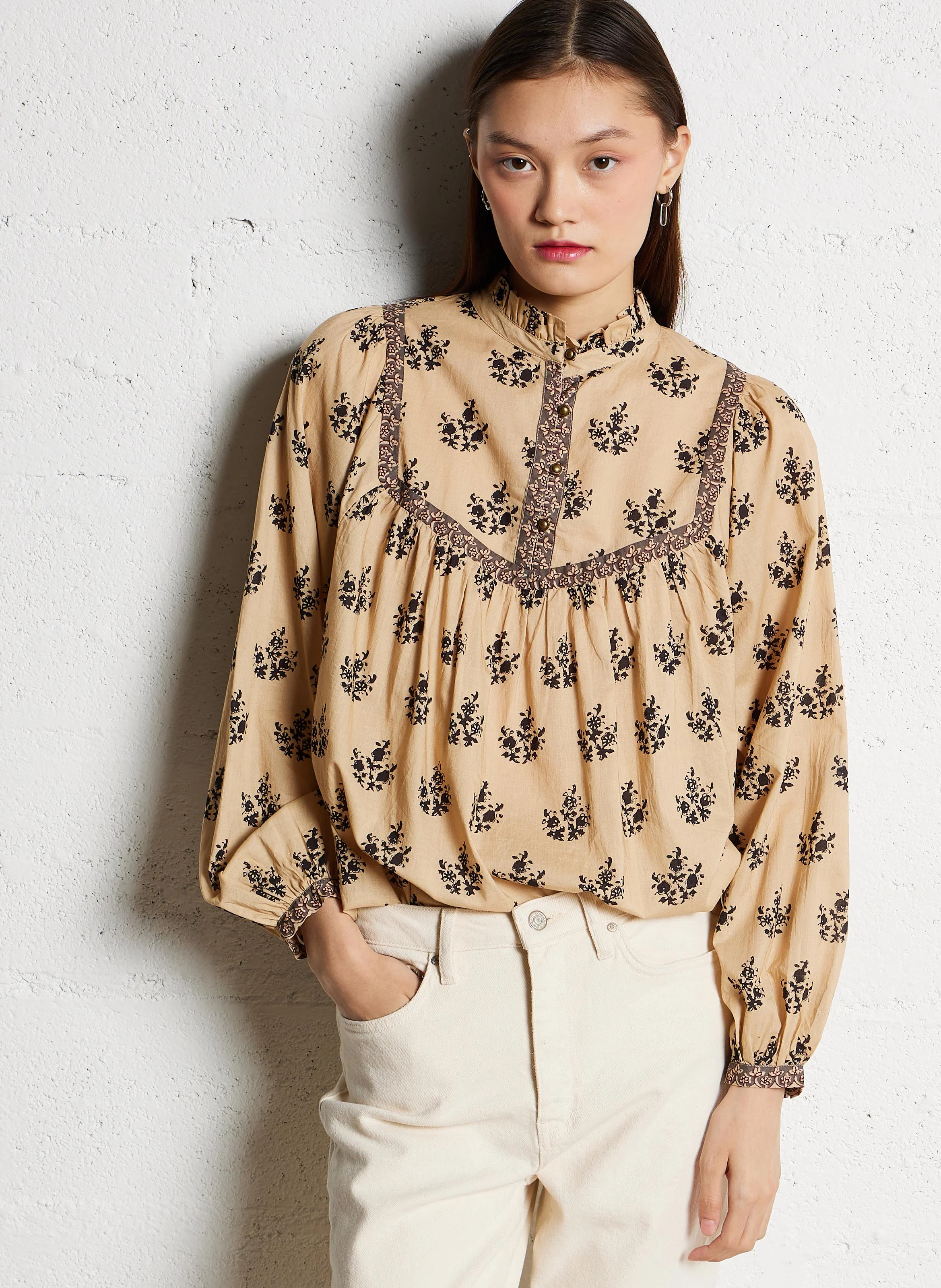 TINA - Blouse ample imprimée en coton | Blanc