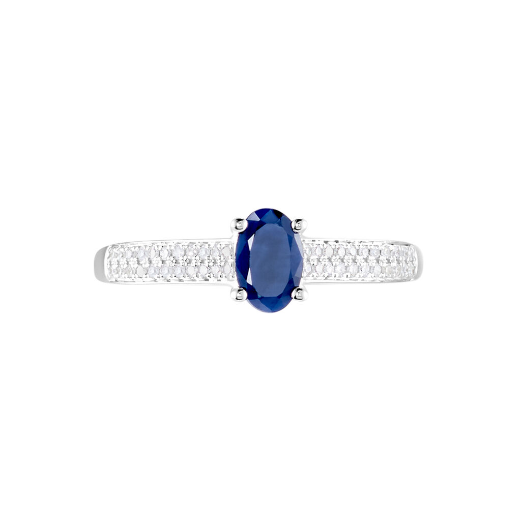 Bague Solitaire Or Blanc Crista Saphir Diamants