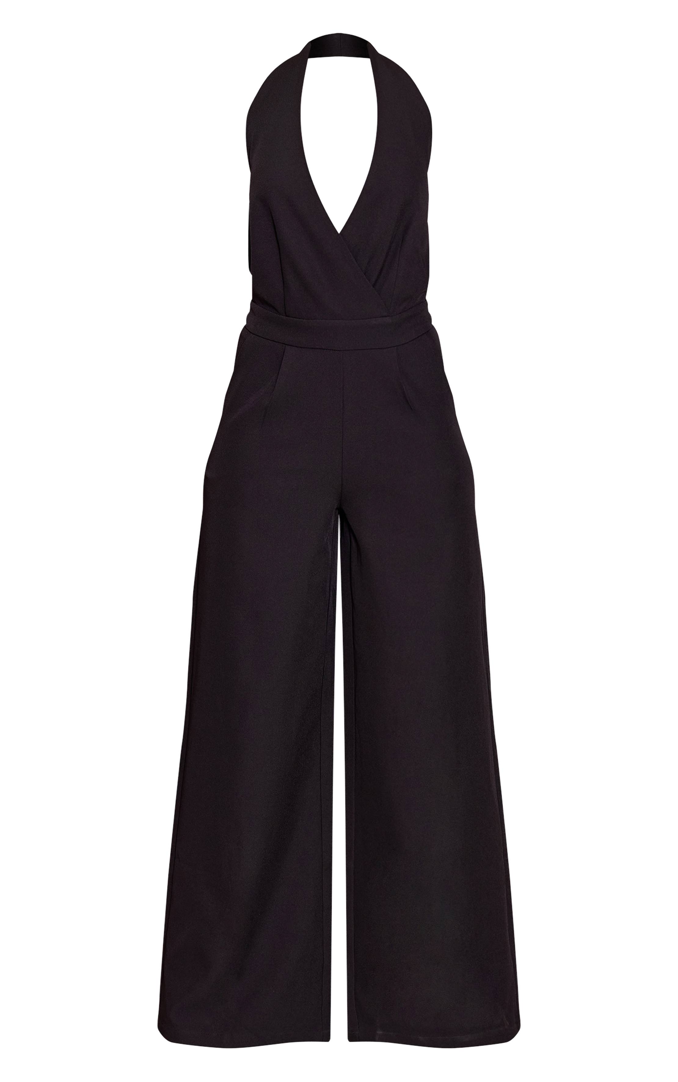 Noir Combinaison Pantalon Large Col Plongeant Licou Ajustée