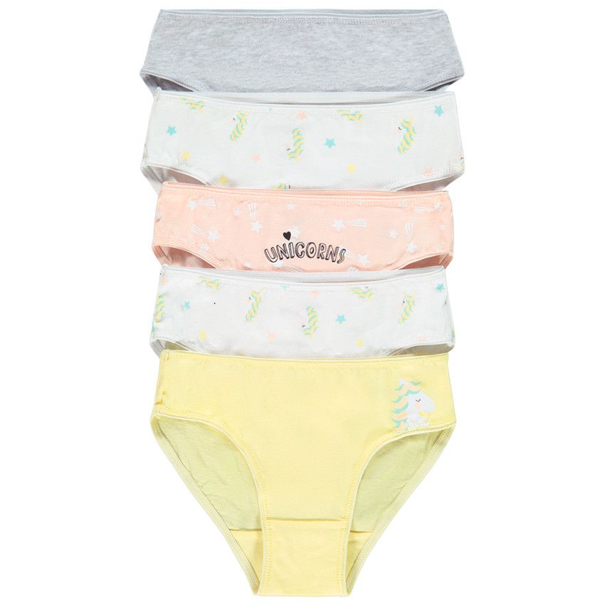 Lot de 5 culottes en coton motif licorne pour enfant fille - Ecru