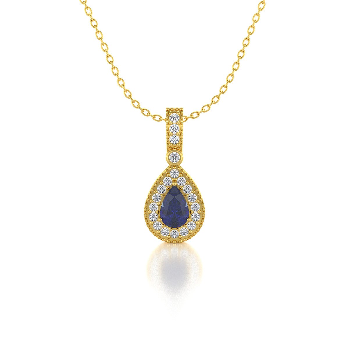 Collier Pendentif ADEN Or 585 Jaune Saphir et Diamants Chaine Or 585 incluse 1.55grs