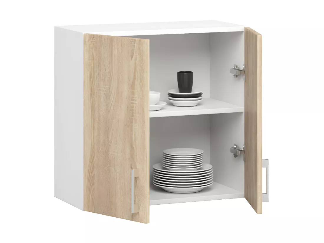 Armoires de cuisine haute AKORD W60 LIMA Blanc 60 cm 2 portes façade Chêne Sonoma 2 étagères 60x30,5x58 cm