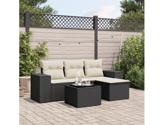 VIDAXL - Canapé Salon de jardin 5 pcs avec coussins noir résine tressée