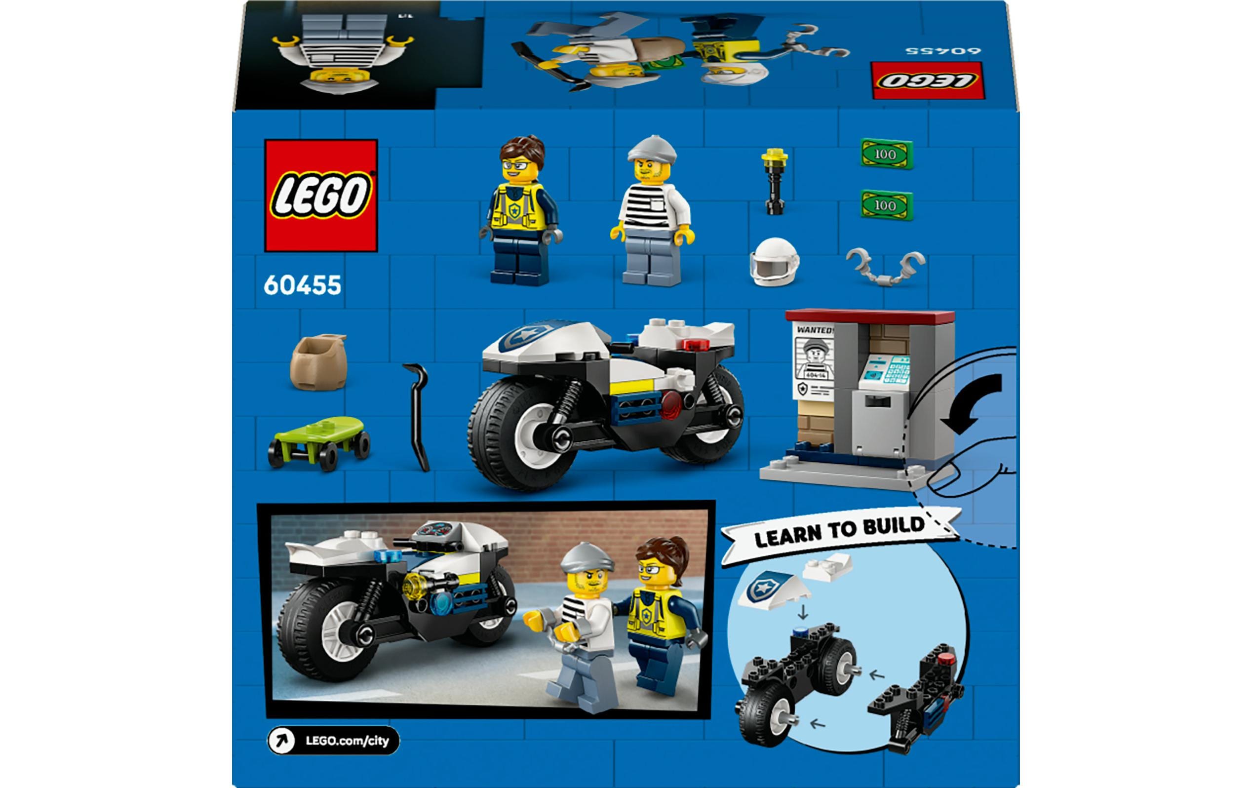 City Verfolgungsjagd mit dem Polizeimotorrad 60455Polizei-Spielset für Kinder