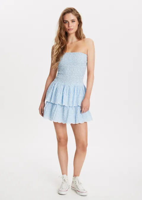 Strapless jurk met broderie blauw (BLW.L)