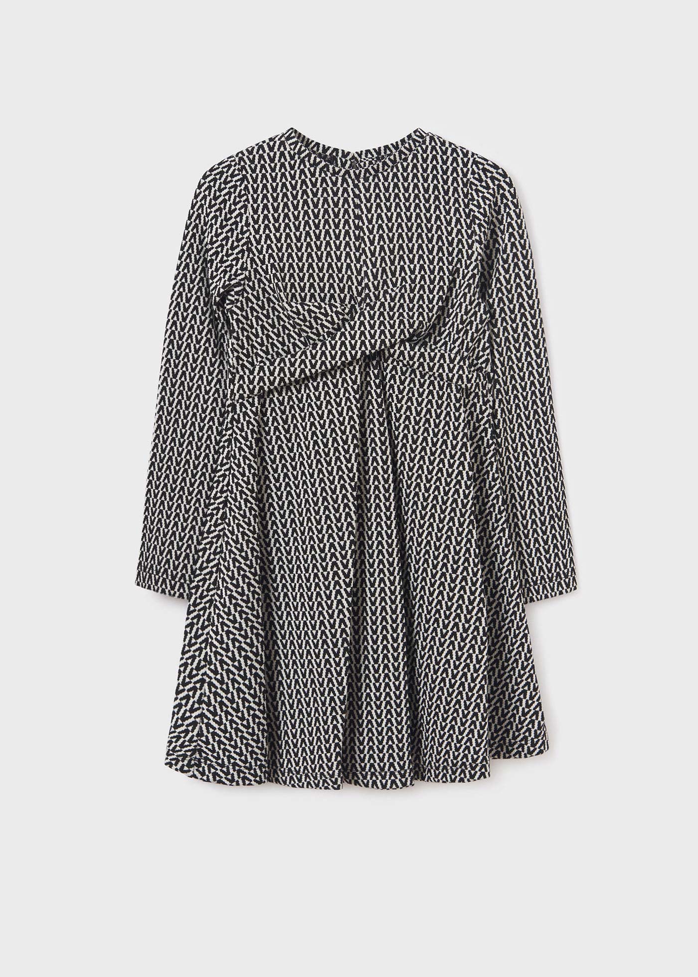 Vestido infantil de jacquard com estampa pied-de-poule