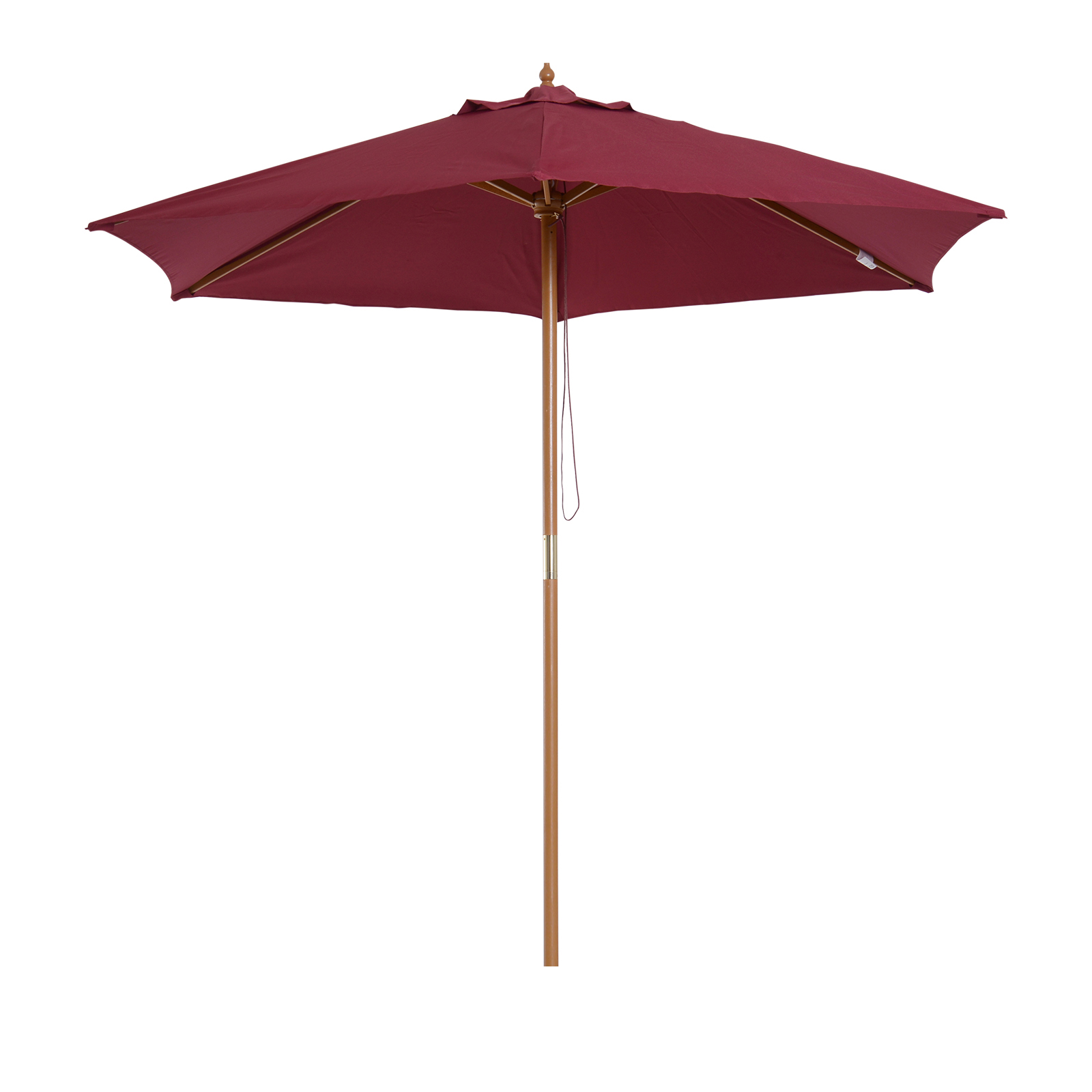 Guarda-sol de madeira Outsunny Ø250x230cm para uso externo com 6 varetas, sistema de corda com fixação removível, portátil, fácil de guardar e transportar, vermelho vinho