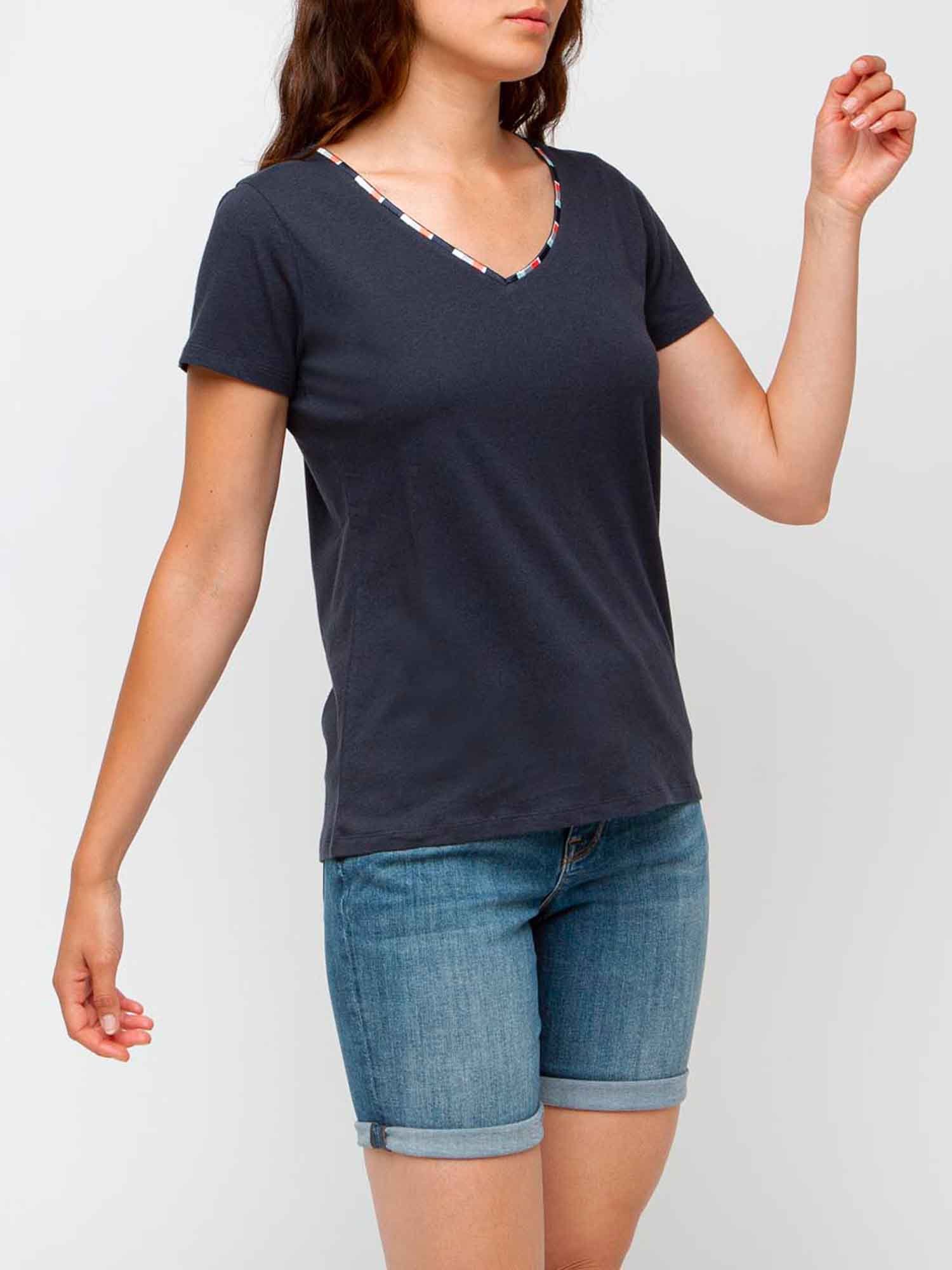 Tee Shirt Femme Coton et Lin Marine