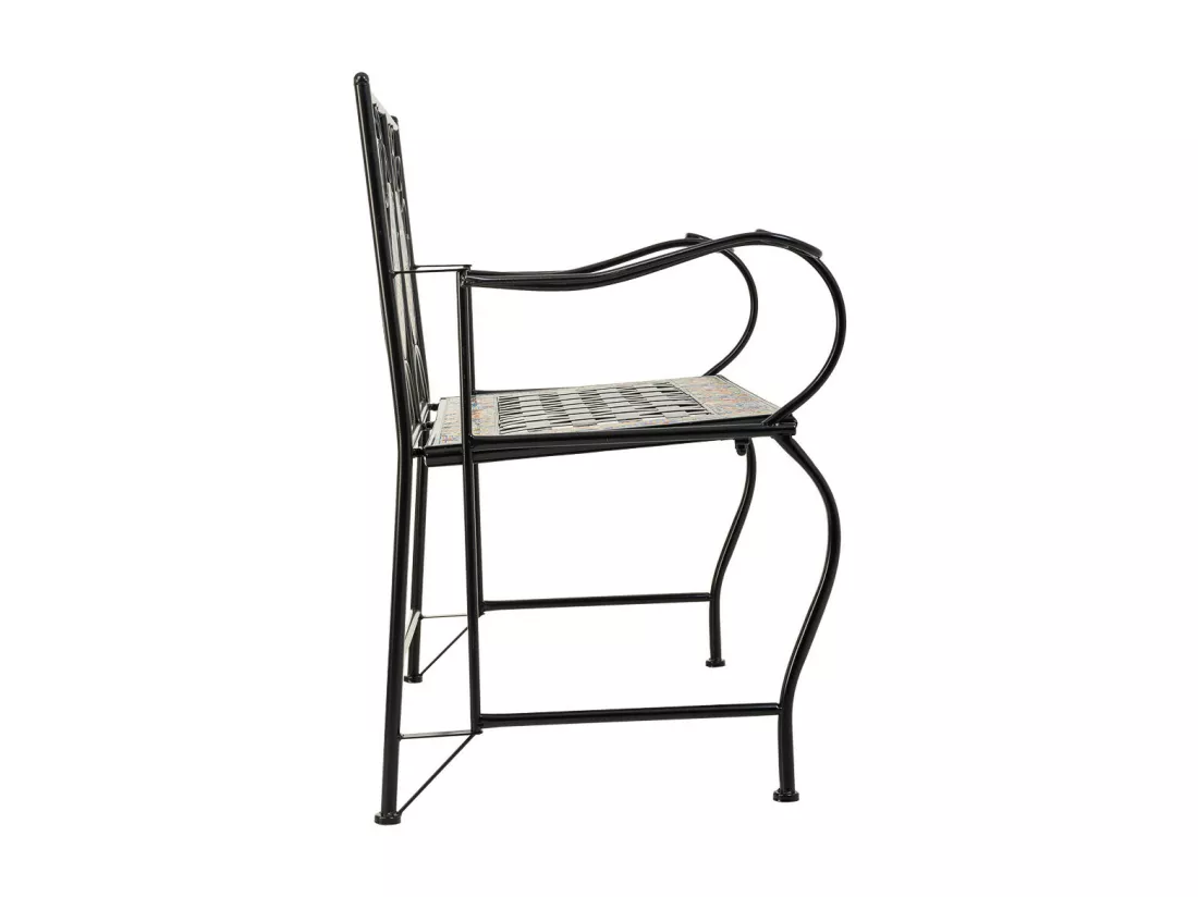 Banc en mosaïque et fer forgé noir 110x50x88h