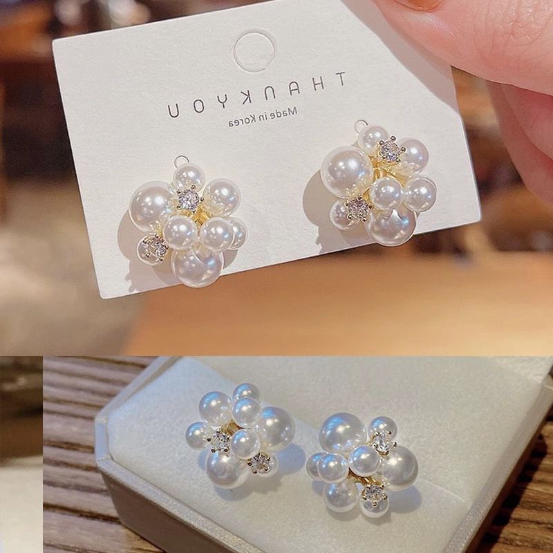 pexrl sieraden - Faux Pearl Rhinestone Stud Oorbel