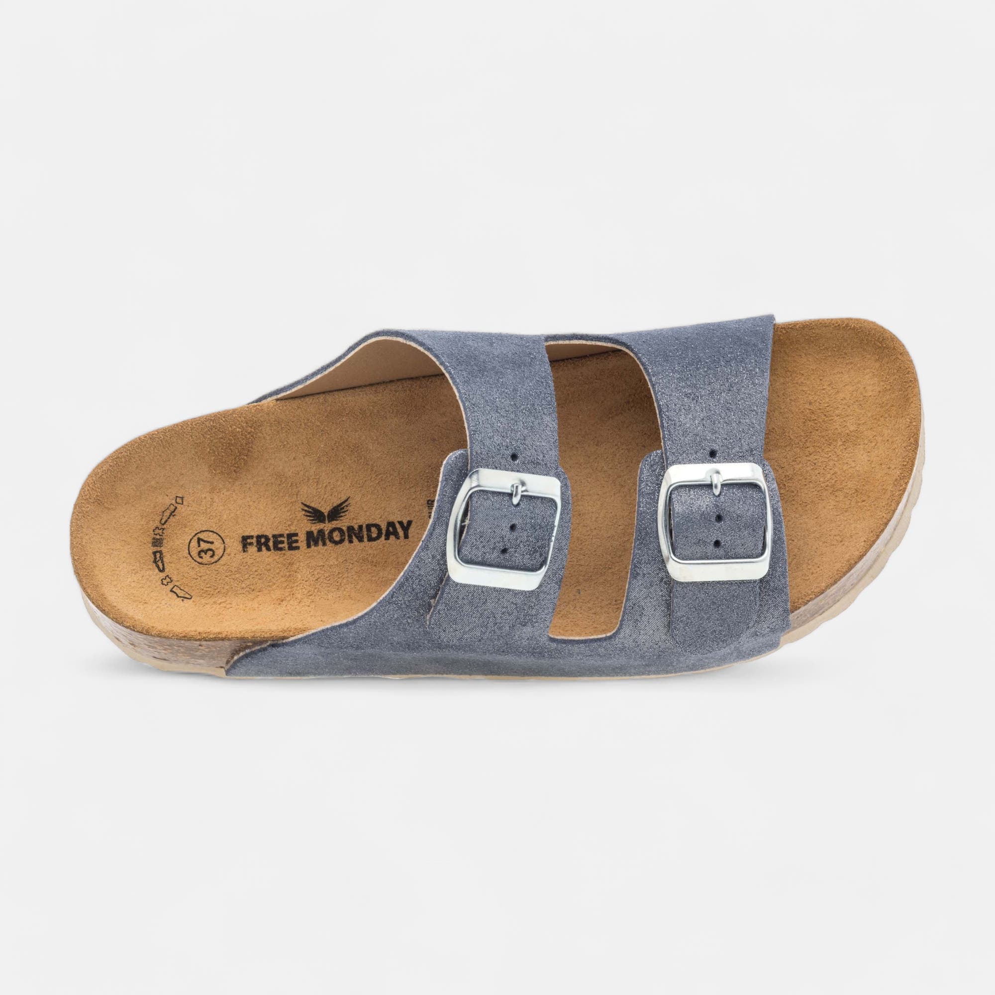 Mules semelle liège Femme en cuir bleu