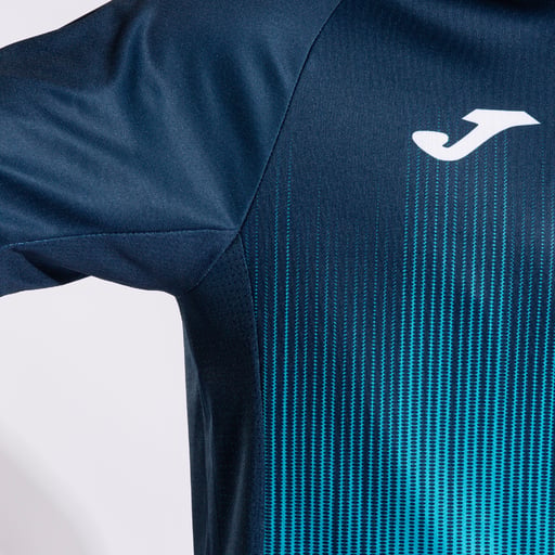 Camiseta Joma Tiger IV de manga curta, turquesa fluorescente, azul marinho