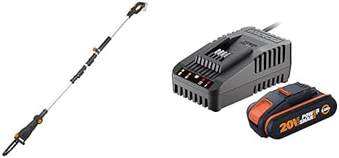 WORX WG349E.9 Akku Teleskop-Hochentaster 20V - Praktische Kettensäge & WA3601 PowerShare Akku mit Ladegerät Set