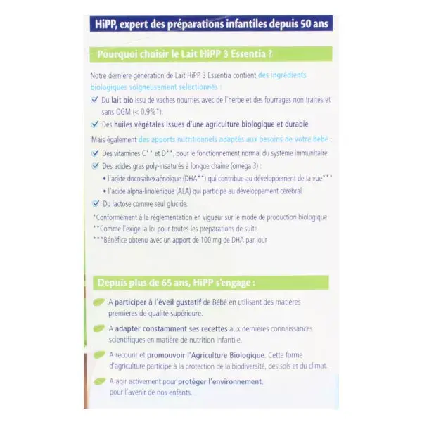 Leite Essentia Orgânico Hipp 3ª Etapa 600g