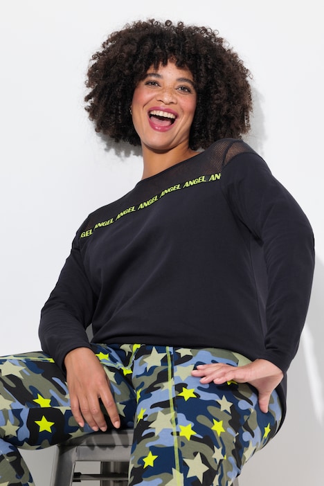 Sweatshirt, A-Linie, Mesh-Einsatz, Wording-Tap