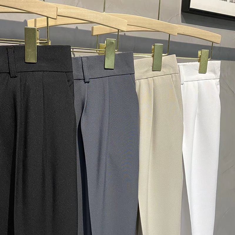 Nataro - Mid Rise Plain Cropped Straight Leg Dress Pants